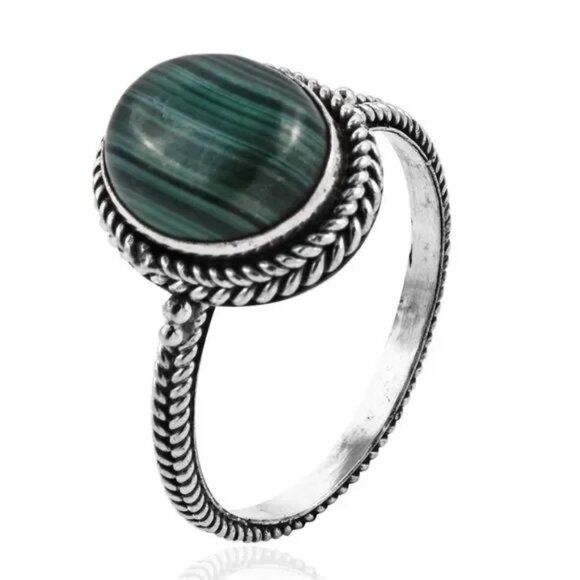 African Malachite Ring in Sterling Silver 925 - Picture 1 of 8
